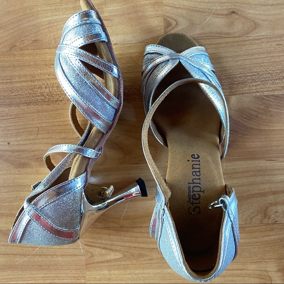 Silver Metallic & Sparkle Ballroom Heels - Picture 2 of 9
